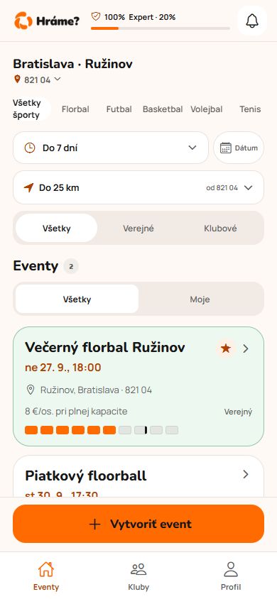 Eventy v Hráme? s výberom obdobia, vzdialenosti a prehľadnou obsadenosťou