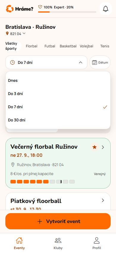 Nastav obdobie. – skutočná obrazovka Hráme? s ukážkovými údajmi